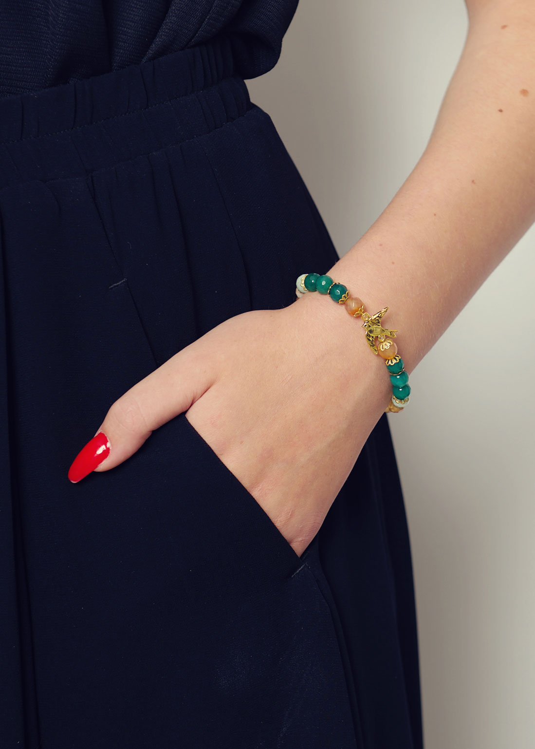 Peach Blossom Agate Dove Bracelet