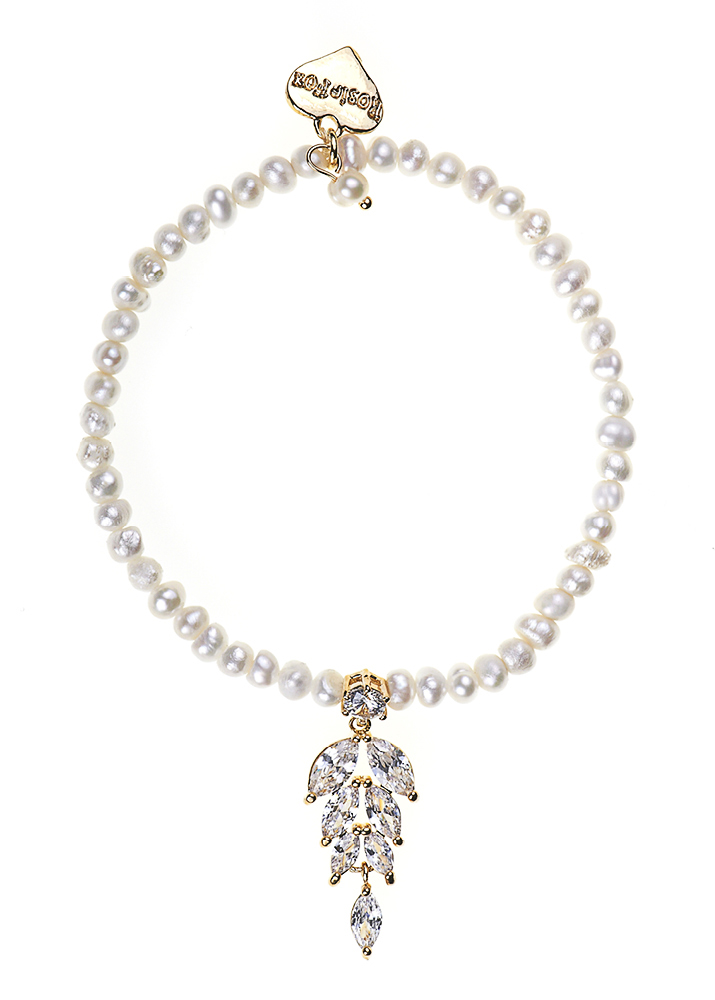 Ivory Freshwater Pearl & Crystal Leaf Bracelet				