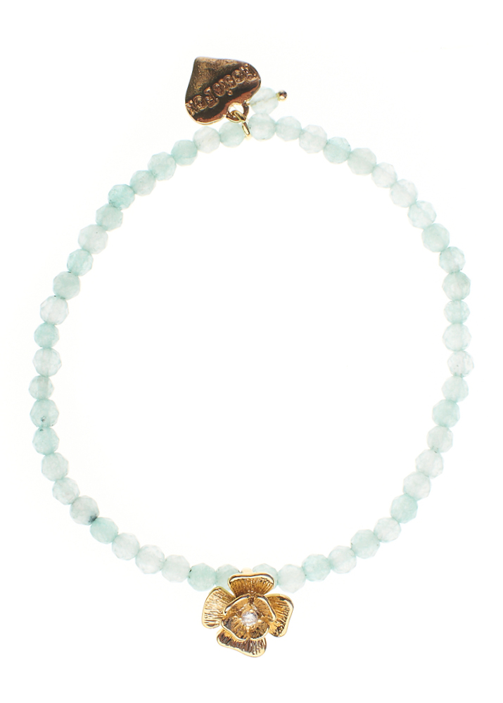 Aqua Agate Gold Rose Bracelet