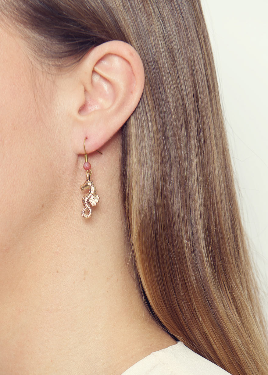 Peach Quartz Seahorse Earrings