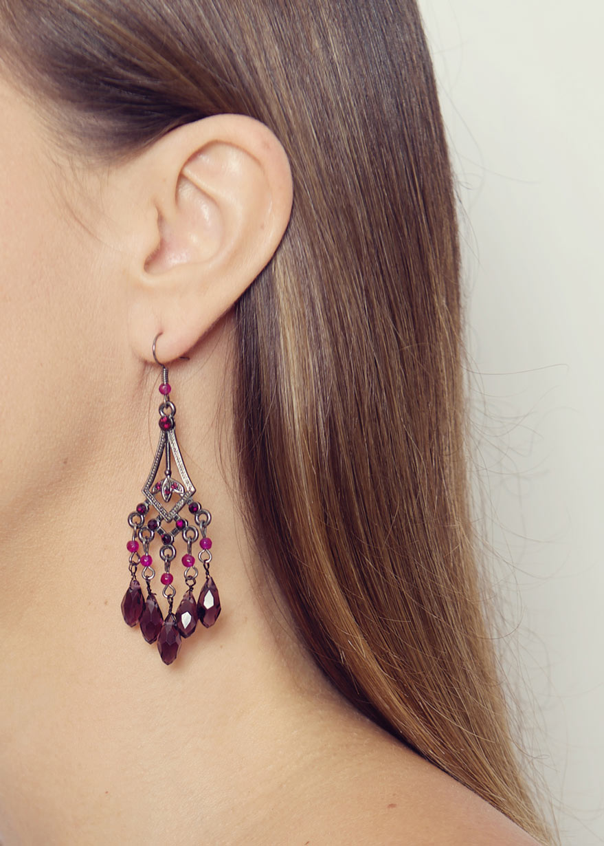 Berry Agate Art Deco Earrings