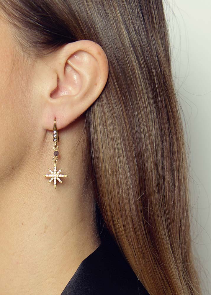 Dove Agate Star Earrings