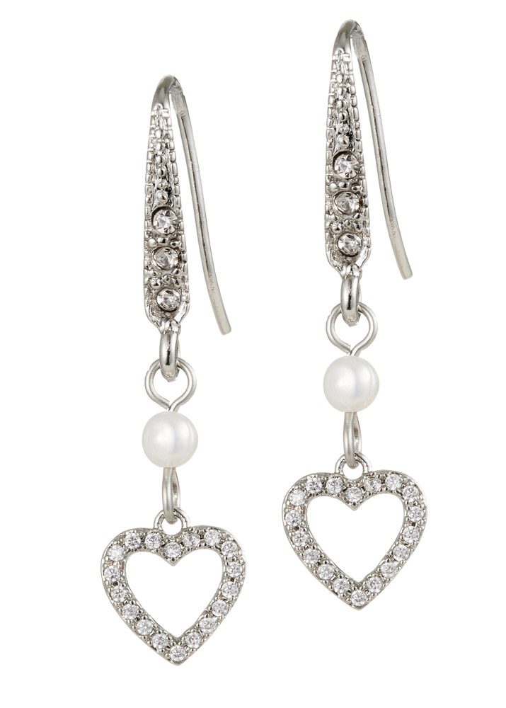 Ivory Freshwater Pearl Crystal Heart Earrings