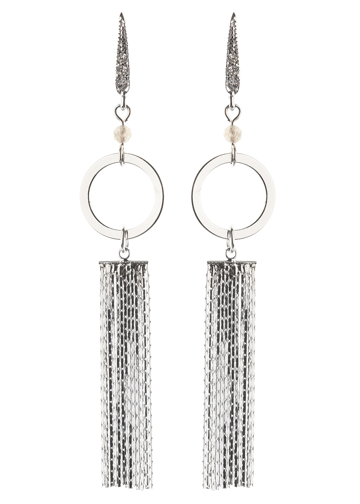 Labradorite Silver Empowerment Circle Tassel Earrings