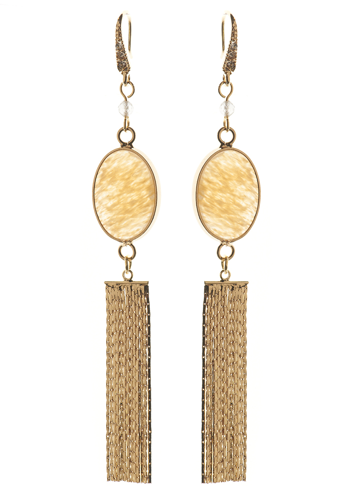 Citrine Gemstone Gold Tassel Earrings