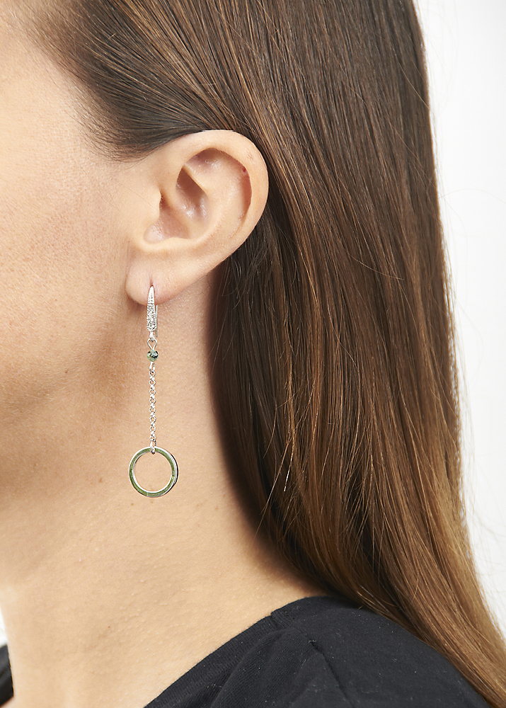 African Pine Silver Empowerment Circle Chain Earrings