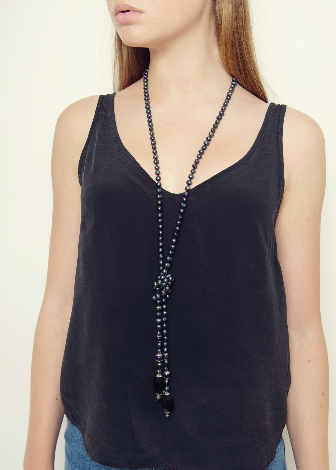 Midnight Black Pearl Tie Necklace