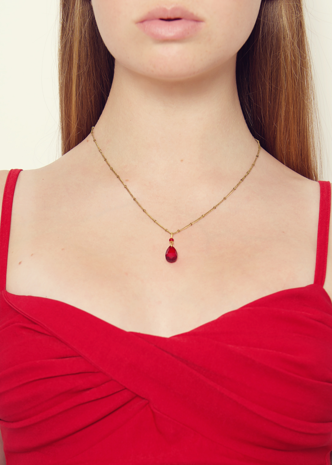 Ruby Crystal Drop Necklace