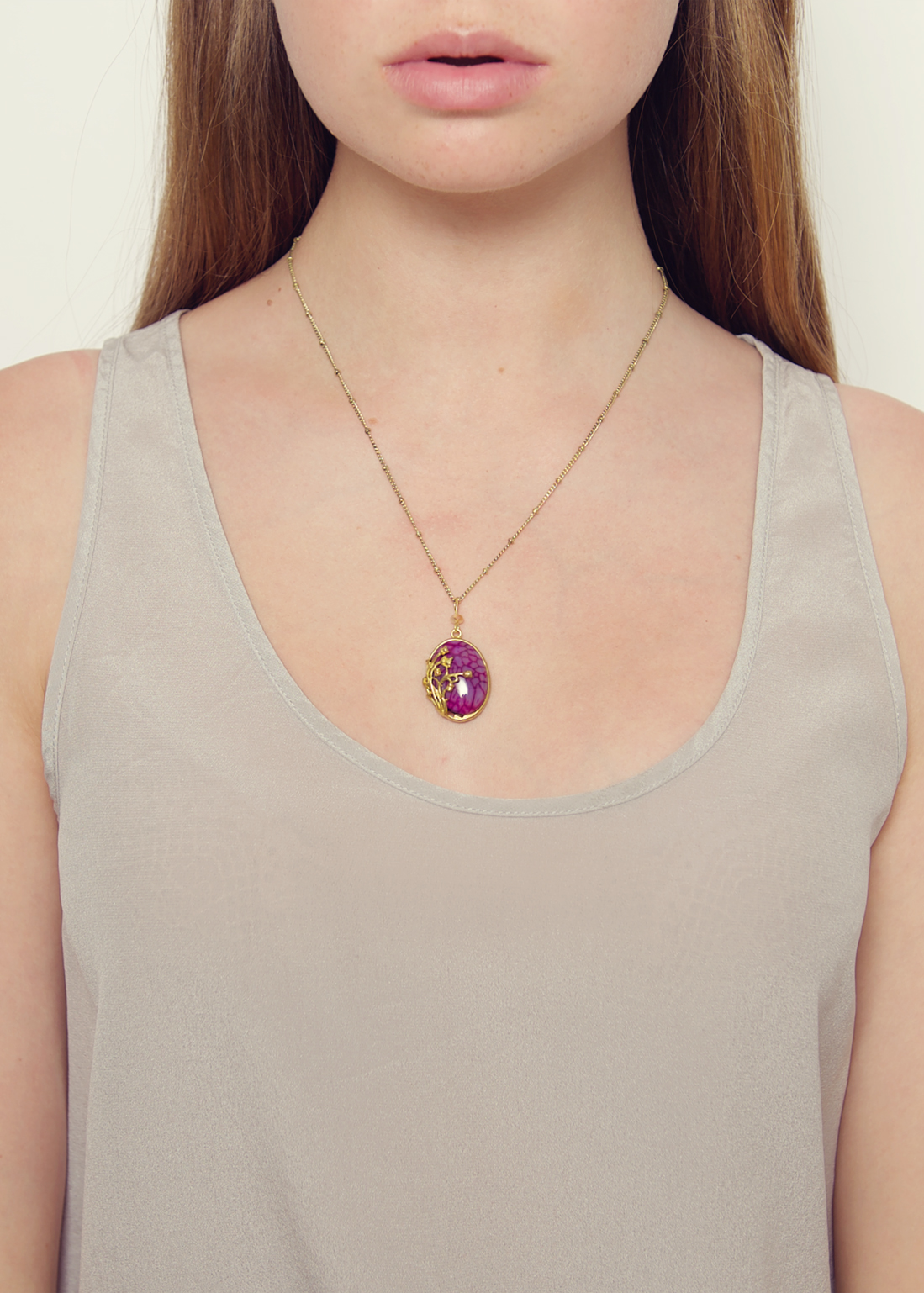 Fuchsia Agate Vintage Necklace