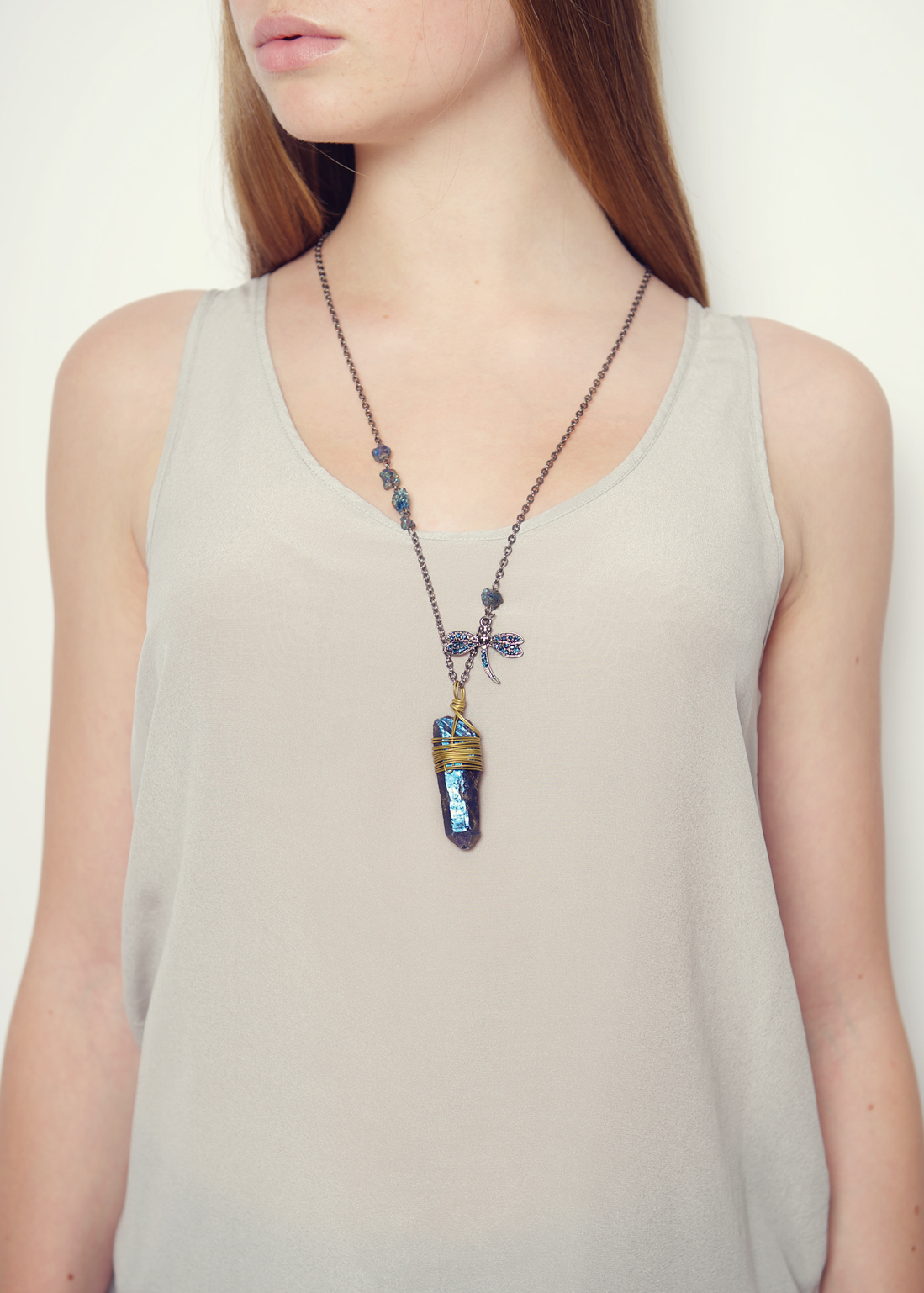 blue hematite dragonfly neckalce 