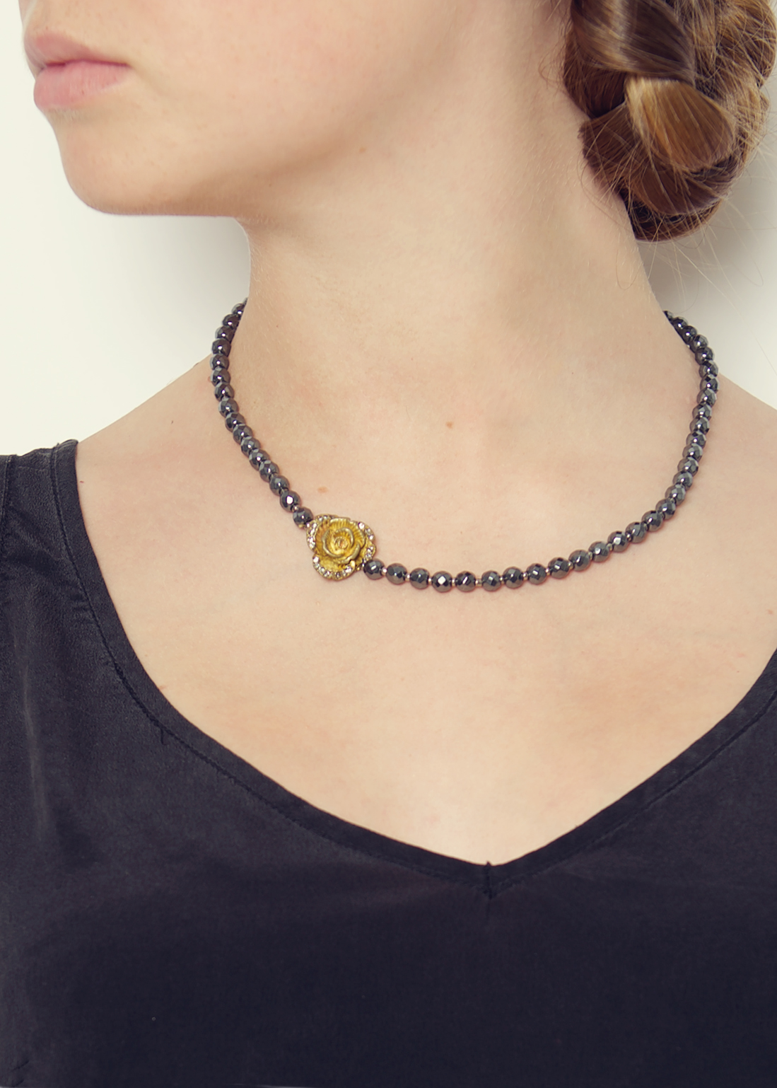 hematite rose necklace
