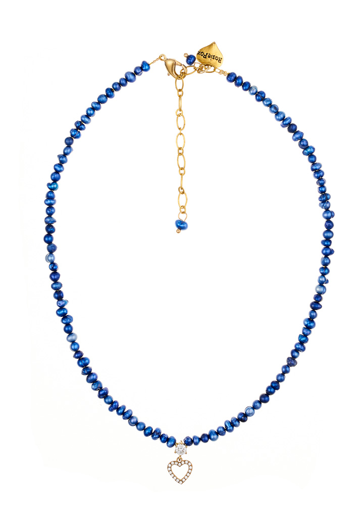 Cobalt Blue Freshwater Pearl Heart Necklace