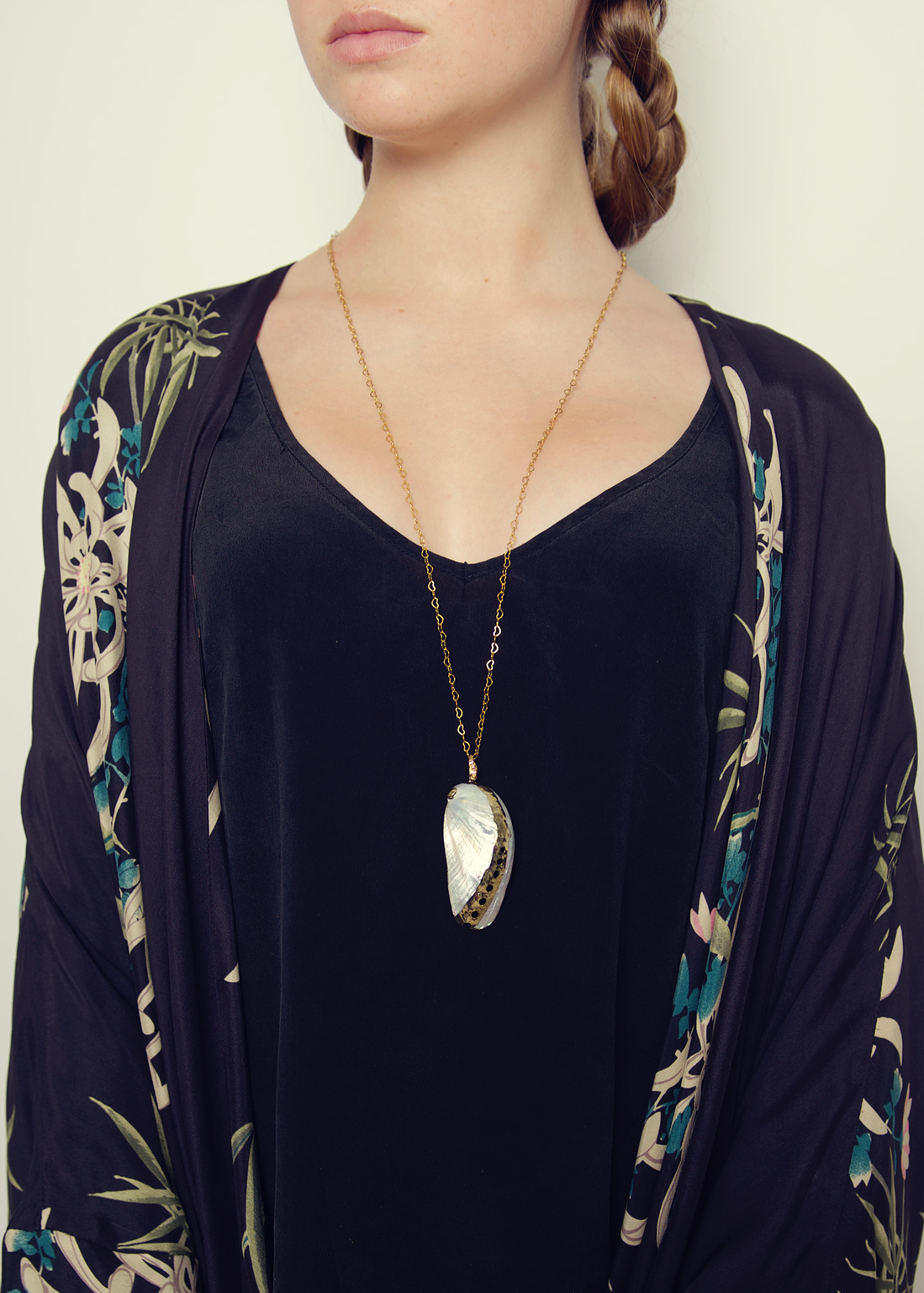Iridescent Shell Long Necklace 