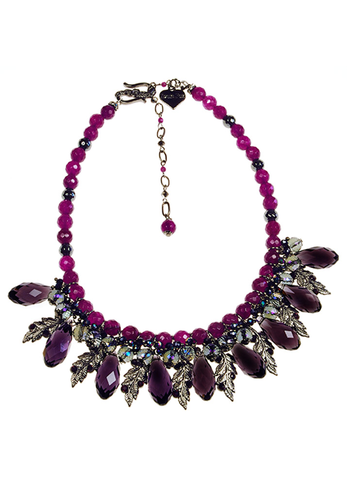 Berry Agate Statement Leaf Necklace