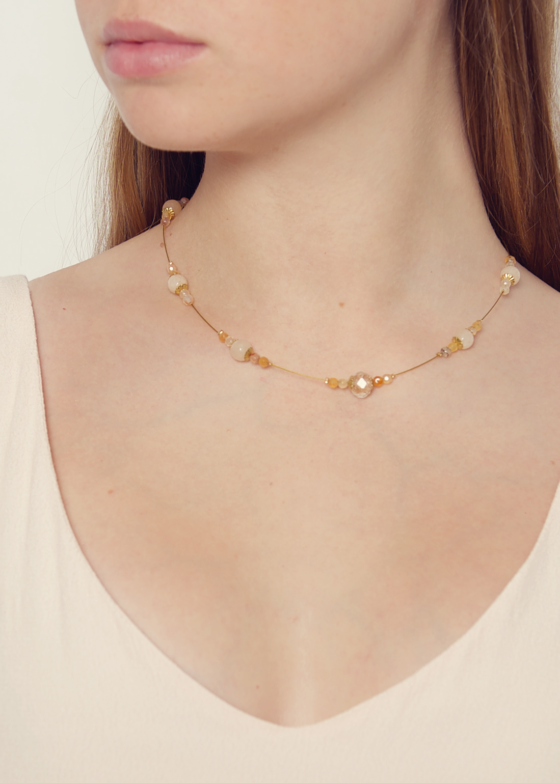 Peach Blossom Agate Strand Necklace