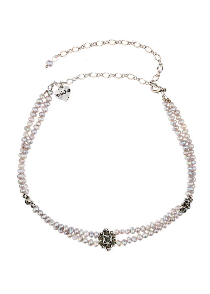 Freshwater Grey Pearl & Crystal Choker