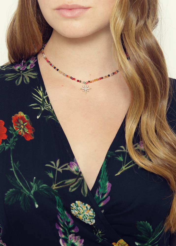 Ruby Rainbow Agate Star Necklace