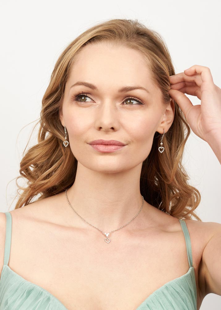 Ivory Freshwater Pearl Crystal Heart Chain Necklace