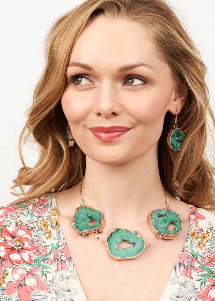 Amazonite & Agate Crystal Trine Necklace