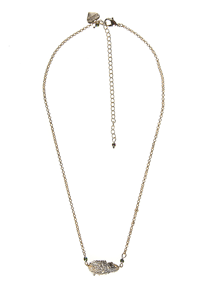 Blush Pyrite Gold Lucky Feather Chain Necklace				
