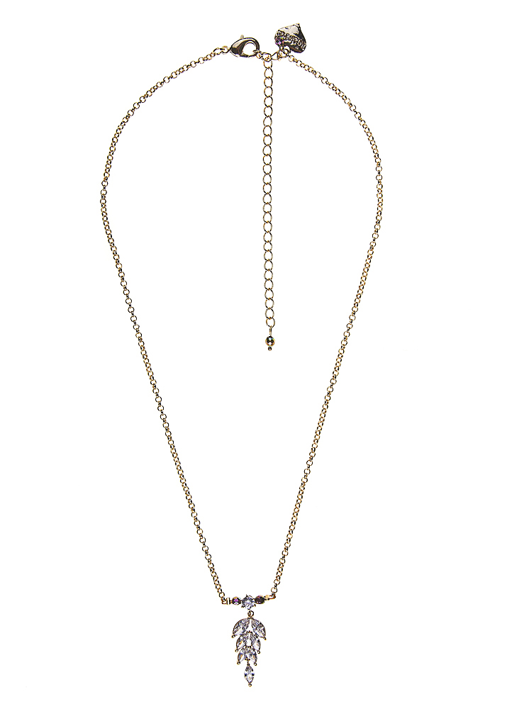 Blush Pyrite Crystal Leaf Chain Necklace				