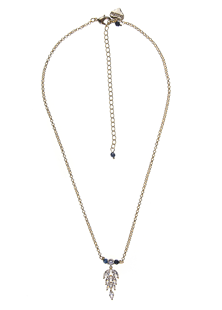 Royal Navy Agate Crystal Leaf Chain Necklace				