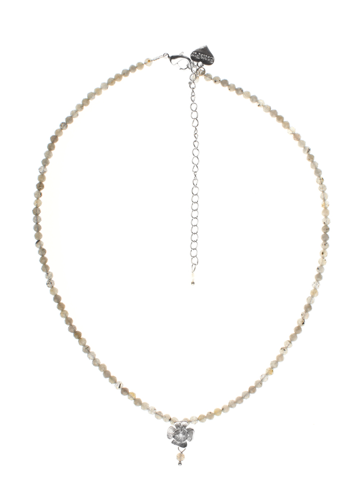 Labradorite Silver Rose Necklace