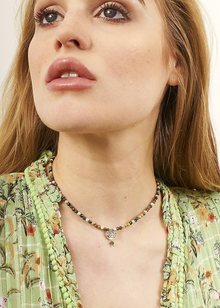 African Pine Silver Rose Necklace