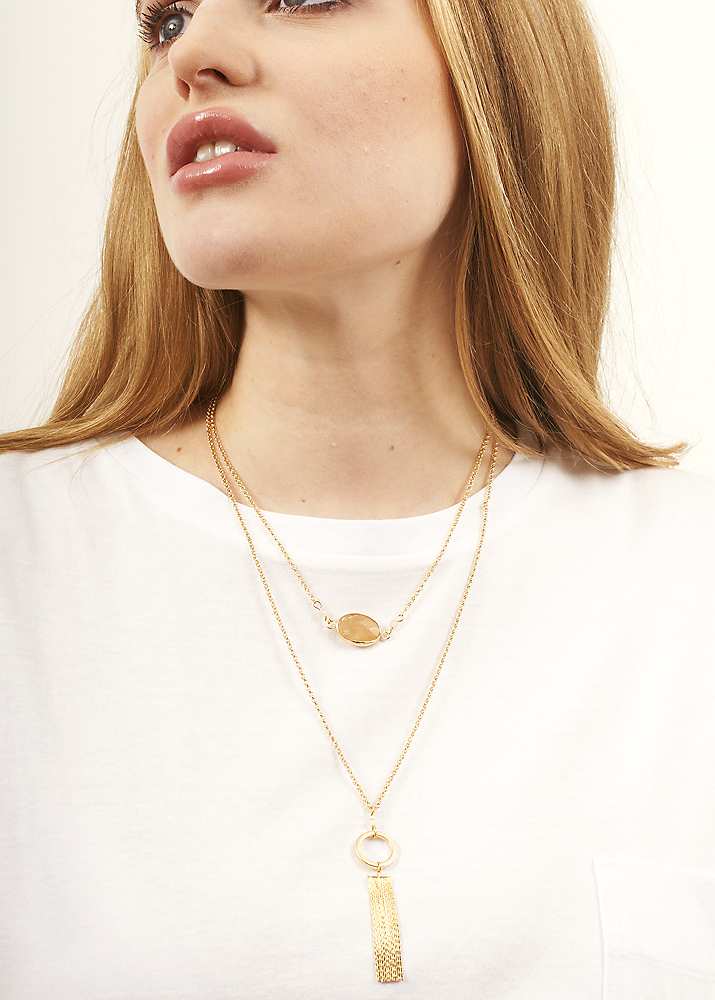 Citrine Gold Layer Tassel Necklace