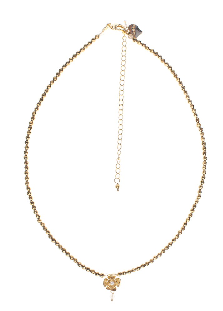 Citrine & Pyrite Rose Gemstone Necklace