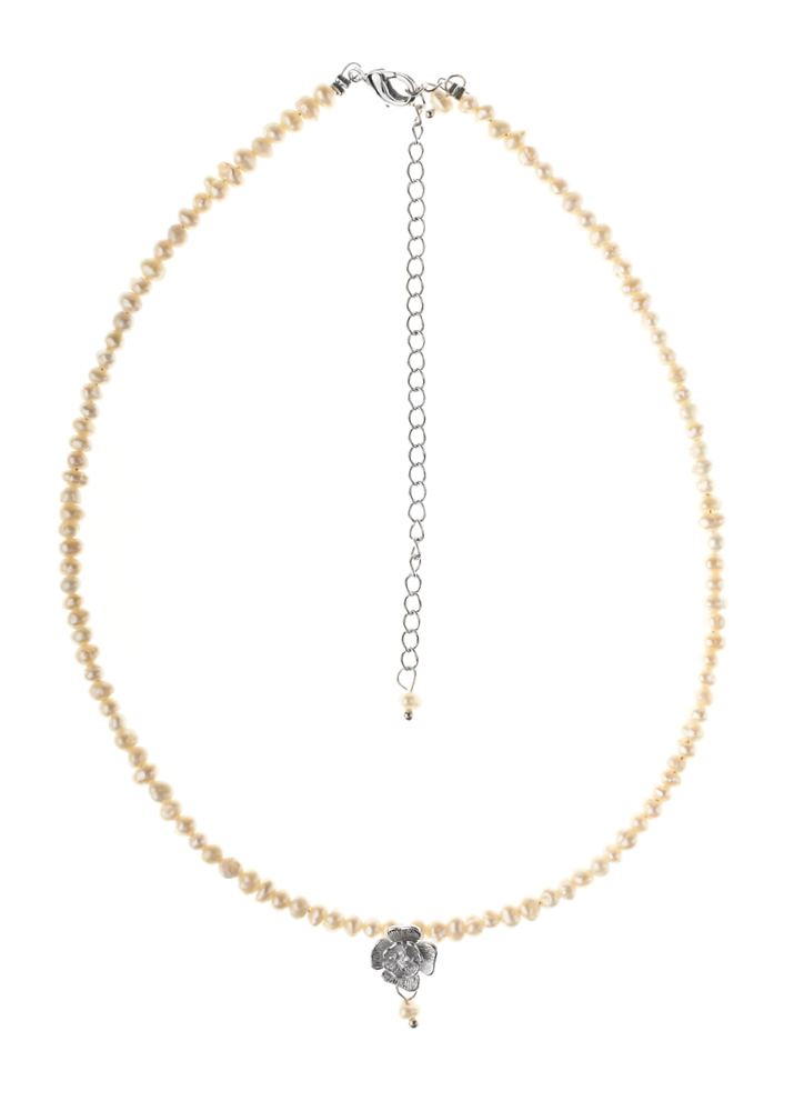 Silver Pearl Rose Necklace