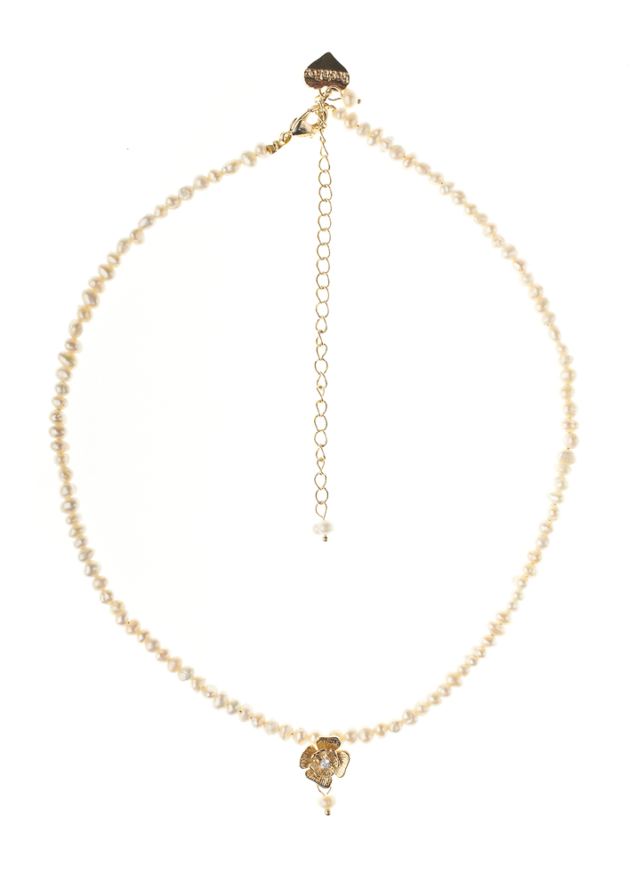 Gold Rose Pearl Necklace