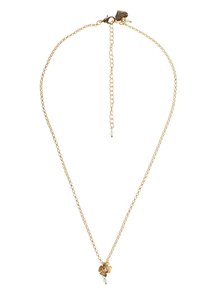 Aqua Agate Gold Rose Chain Necklace