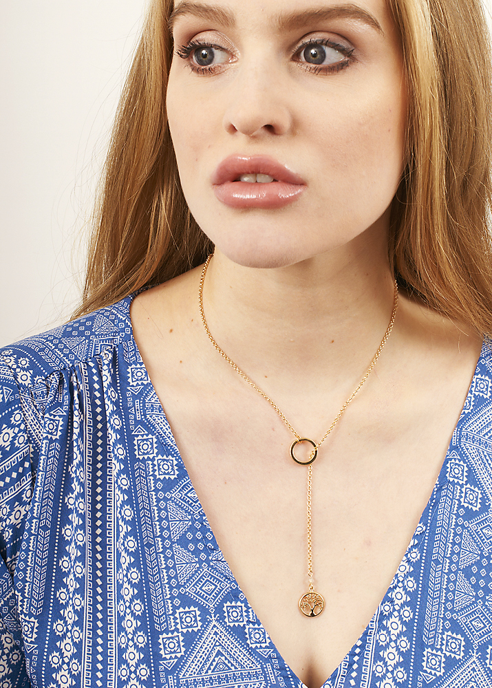 Citrine Gold Tree of Life Lariat Necklace