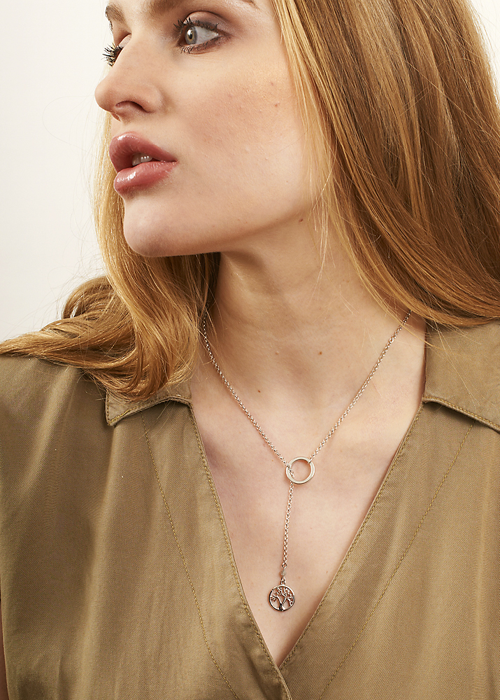 Labradorite Silver Tree of Life Lariat Necklace