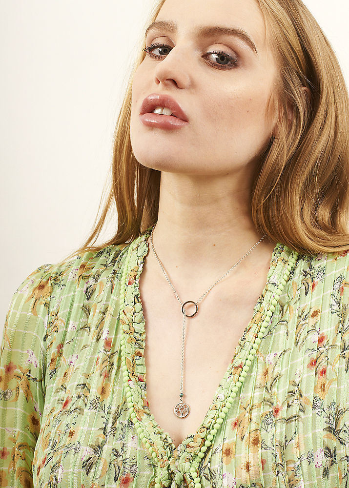 African Pine Silver Tree of Life Lariat Necklace