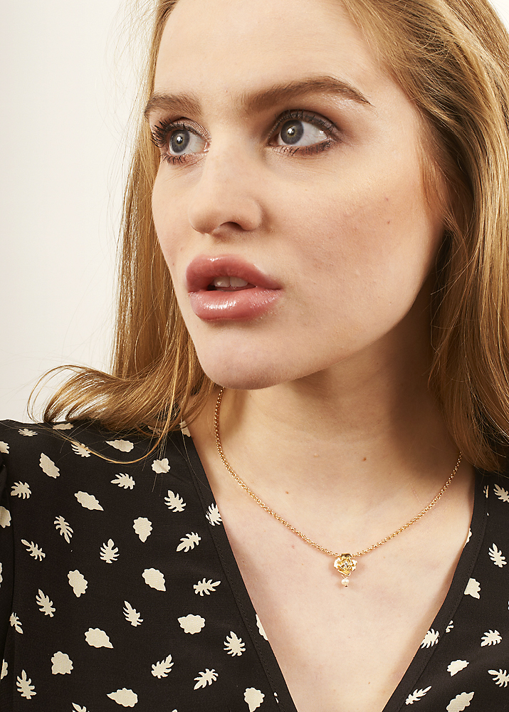 Gold Pearl Rose Chain Necklace