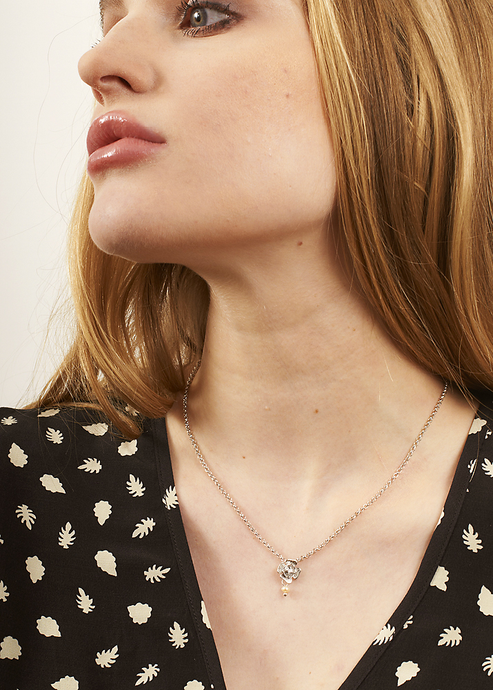 Silver Pearl Rose Chain Necklace