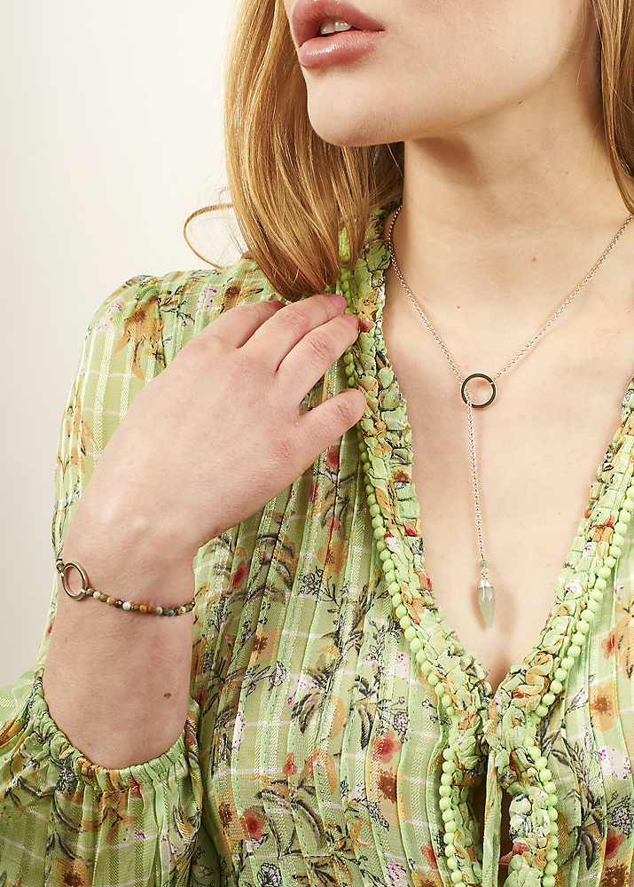 African Pine & Agate Point Gemstone Lariat Necklace