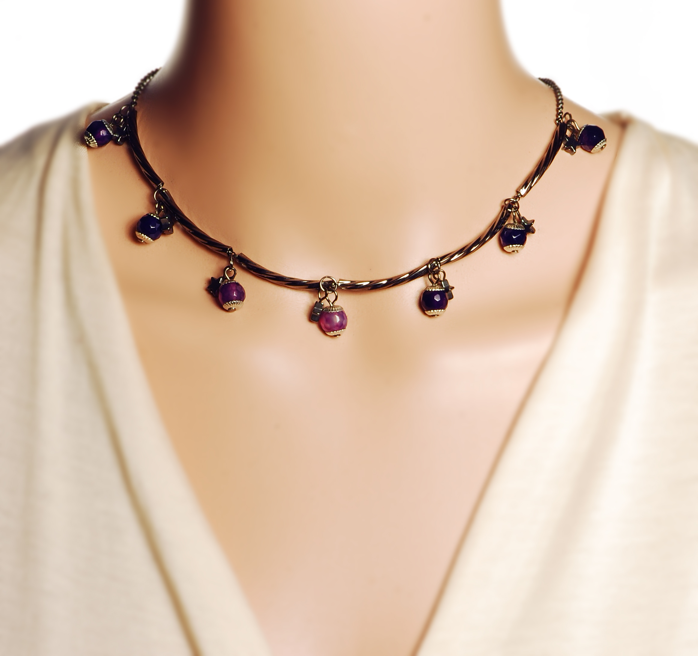 Amethyst & Blue Quartz Gemstone Star Necklace