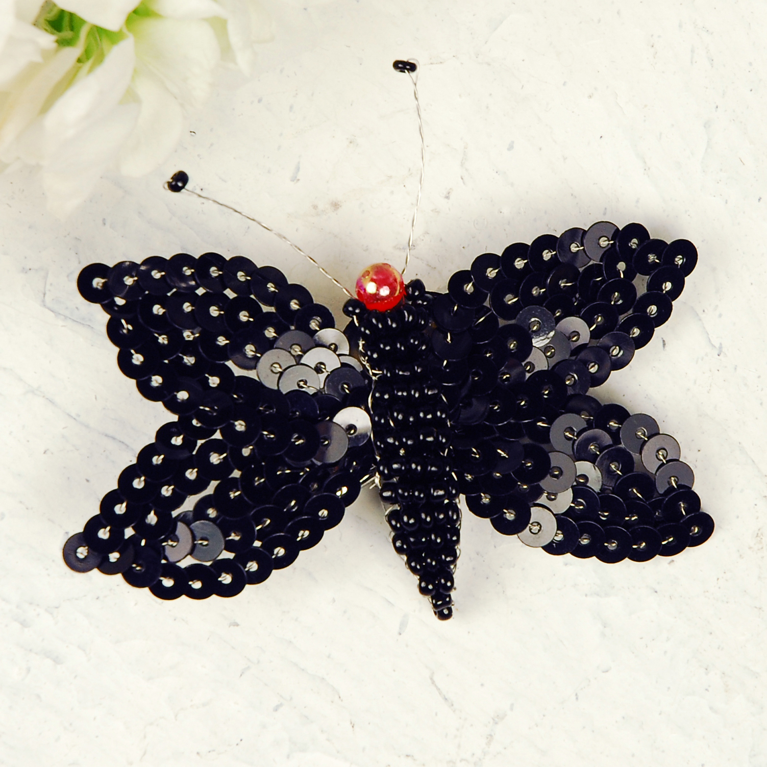 Jet Sequin Butterfly Hairclip & Brooch