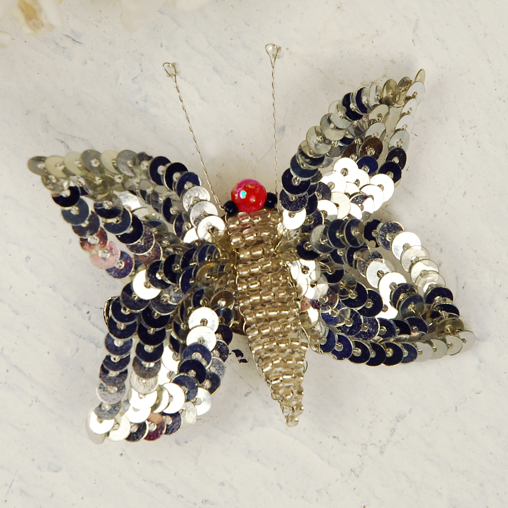 Silver Sequin Butterfly Hairclip & Brooch