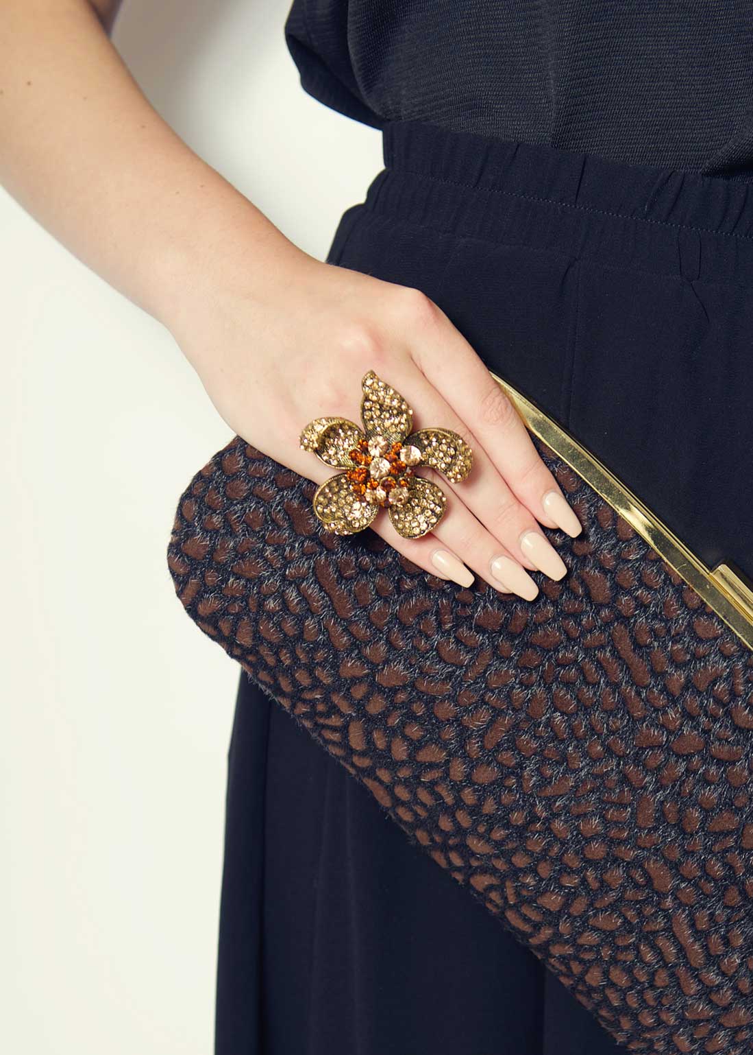 Golden Crystal Flower ring